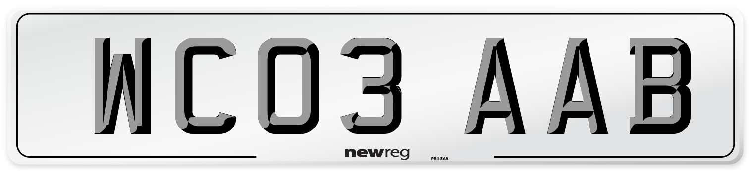 WC03 AAB Number Plate from New Reg